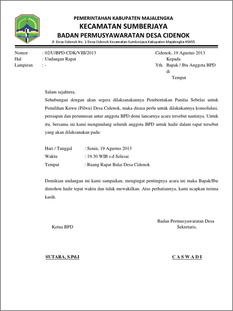 Contoh Surat Undangan Rapat Desa Pdf