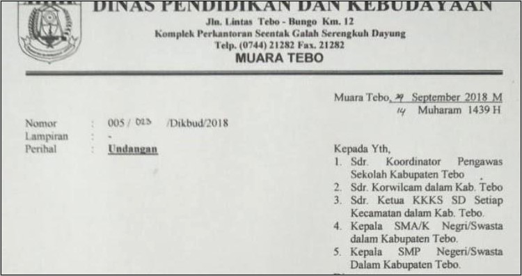 Contoh Surat Undangan Rapat Dinas Pengawas Pendidikan