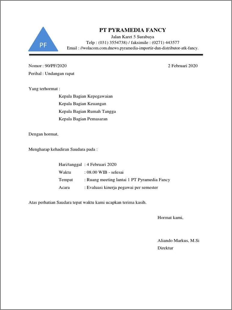 Contoh Surat Undangan Rapat Evaluasi Kinerja