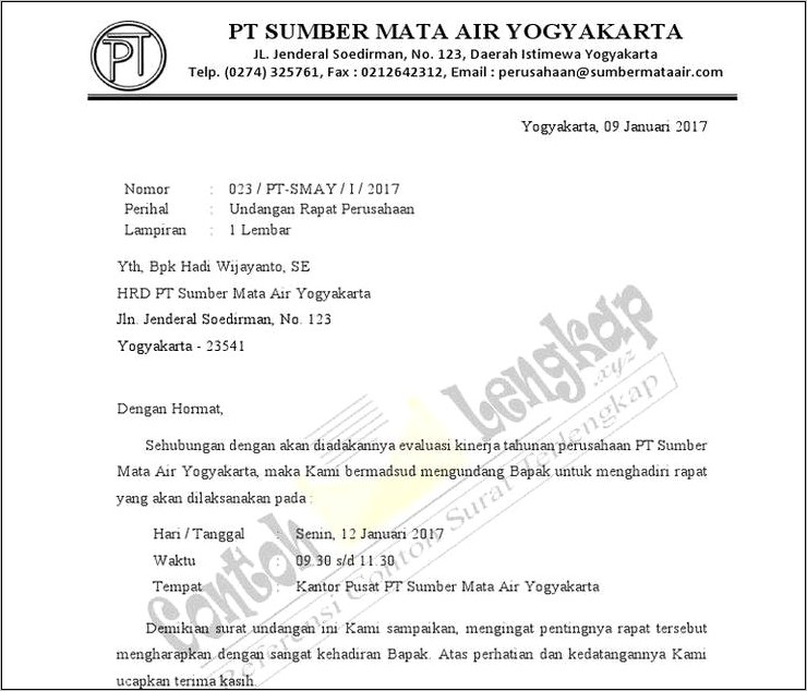 Contoh Surat Undangan Rapat Evaluasi