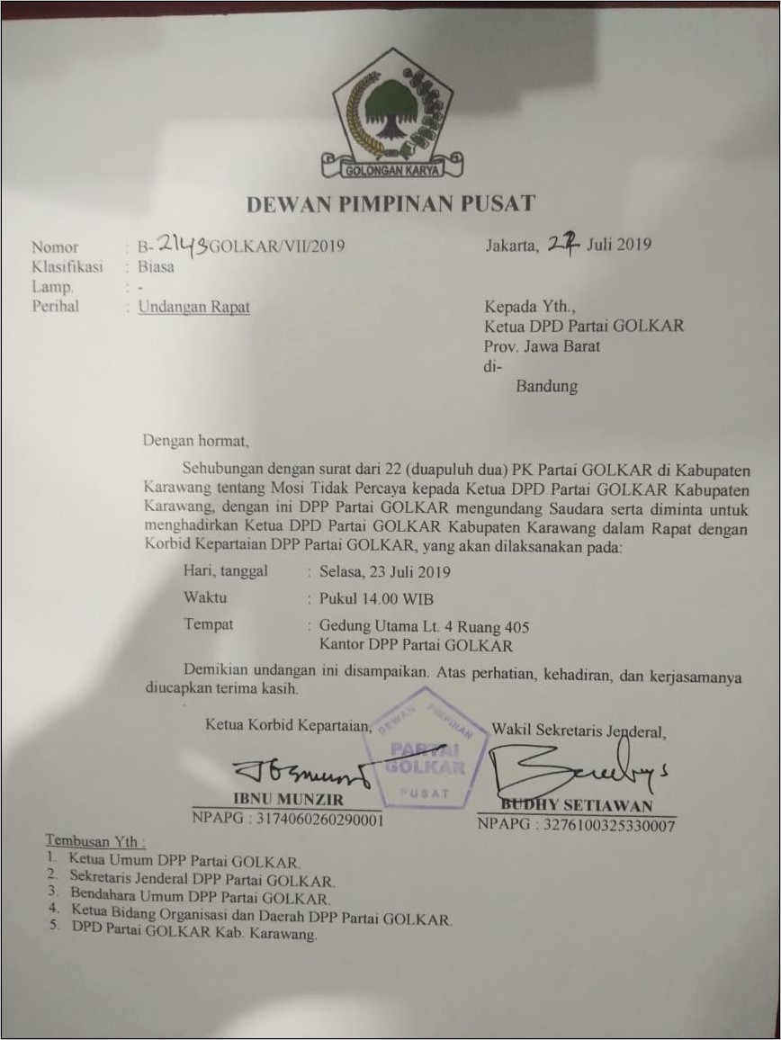 Contoh Surat Undangan Rapat Partai