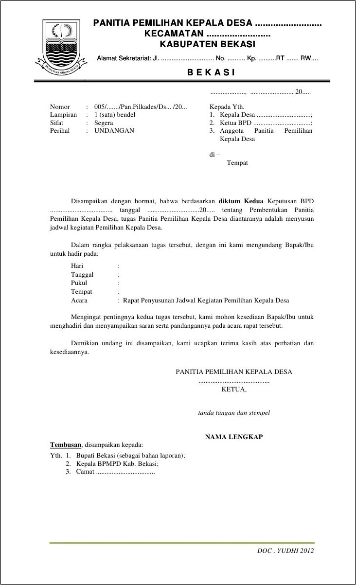 Contoh Surat Undangan Rapat Pembentukan Panitia