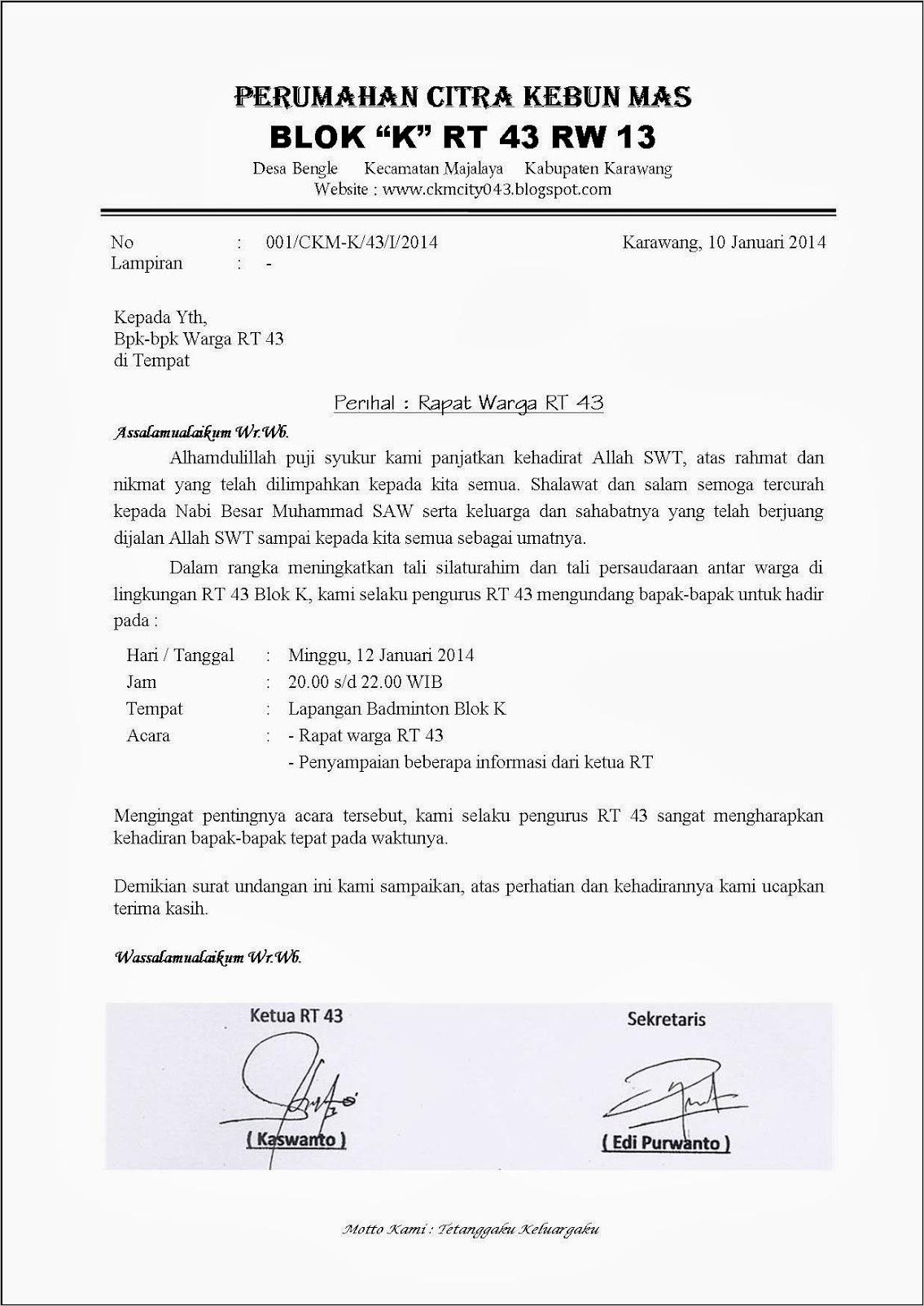 Contoh Surat Undangan Rapat Pertemuan