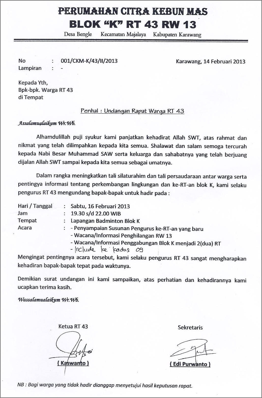 Contoh Surat Undangan Rapat Resmi Perusahaan