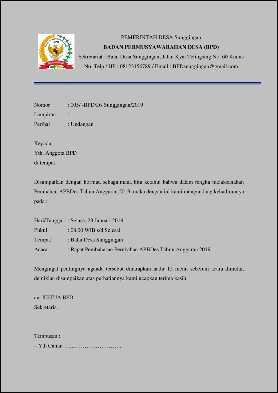 Contoh Surat Undangan Rapat Rt Rw