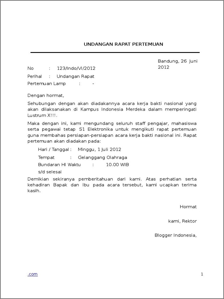 Contoh Surat Undangan Rapat Sekolah Dalam Bahasa Inggris