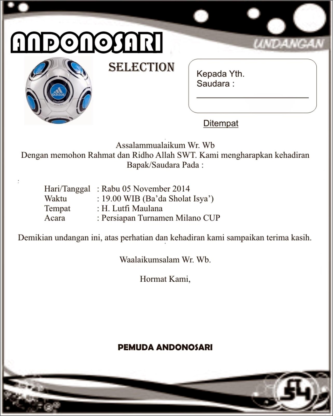 Contoh Surat Undangan Rapat Sepak Bola