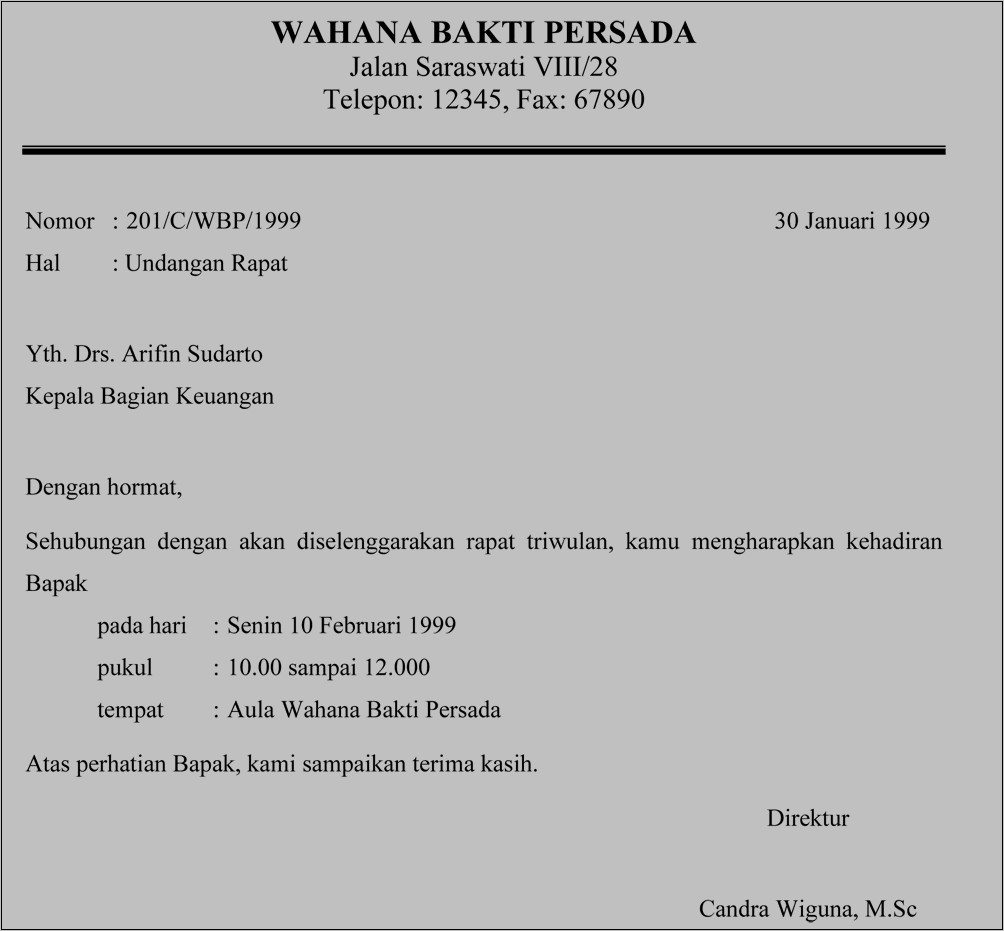 Contoh Surat Undangan Rapat Tinjauan Manajemen Perusahaan