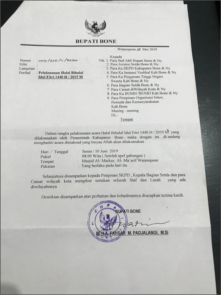 Contoh Surat Undangan Resmi Bupati