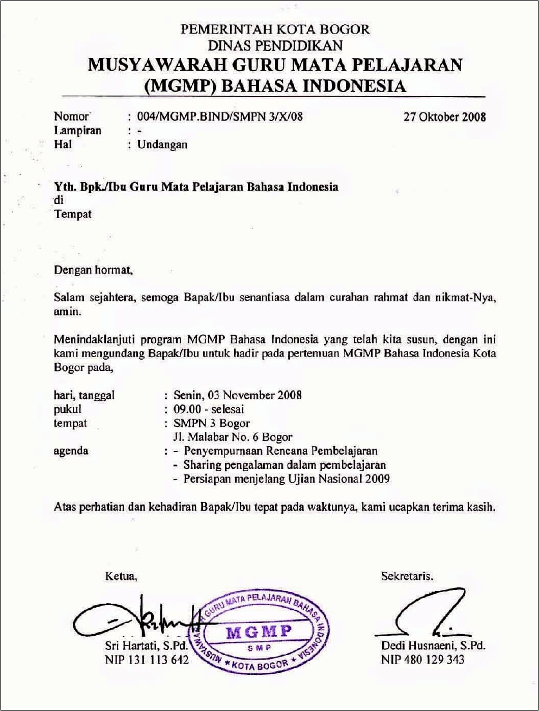 Contoh Surat Undangan Resmi Dalam Bahasa Indonesia