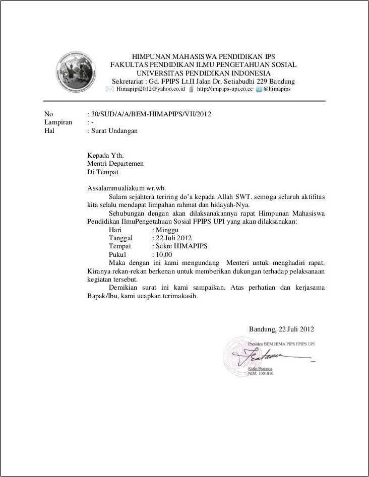 Contoh Surat Undangan Resmi Organisasi