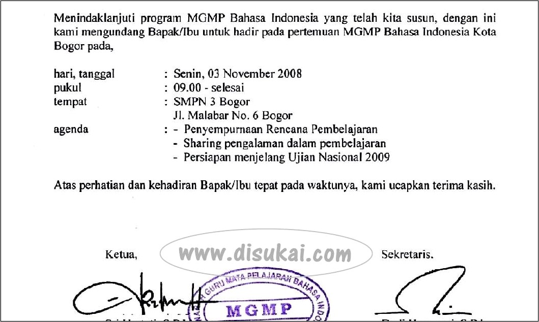 Contoh Surat Undangan Resmi Perpisahan Sekolah Dalam Bahasa Inggris