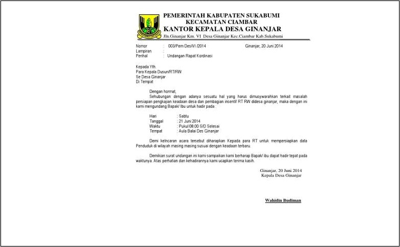 Contoh Surat Undangan Resmi Rapat