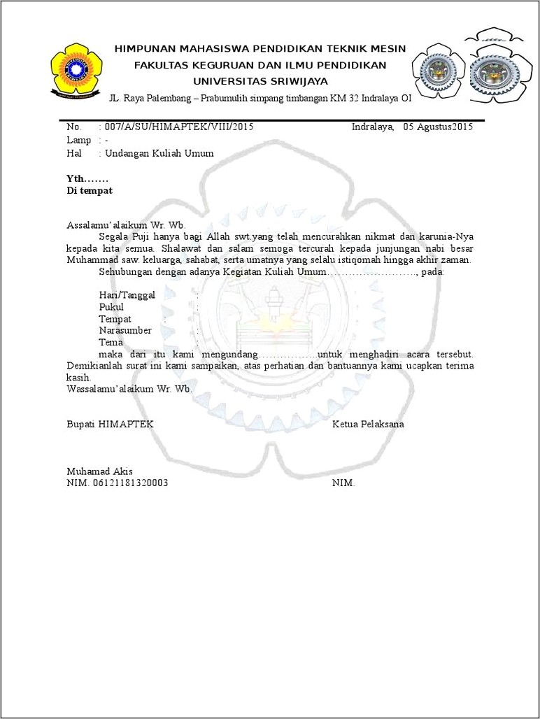 Contoh Surat Undangan Resmi Universitas