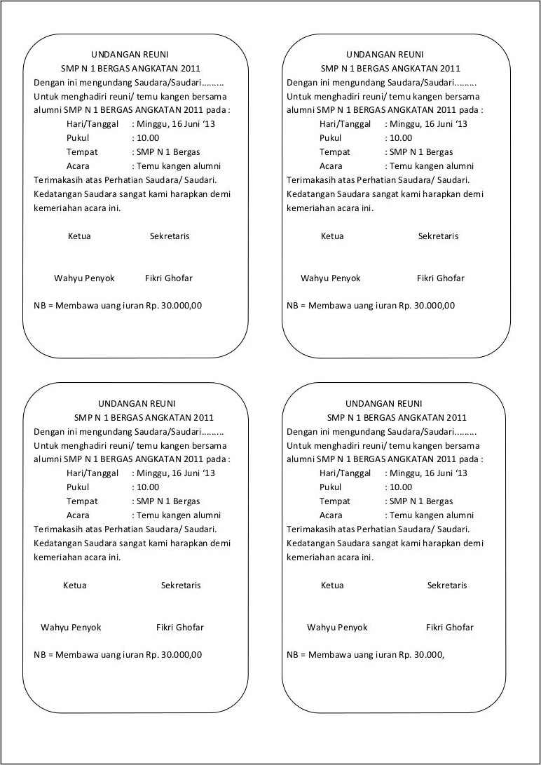 Contoh Surat Undangan Reuni Dalam Bahasa Inggris