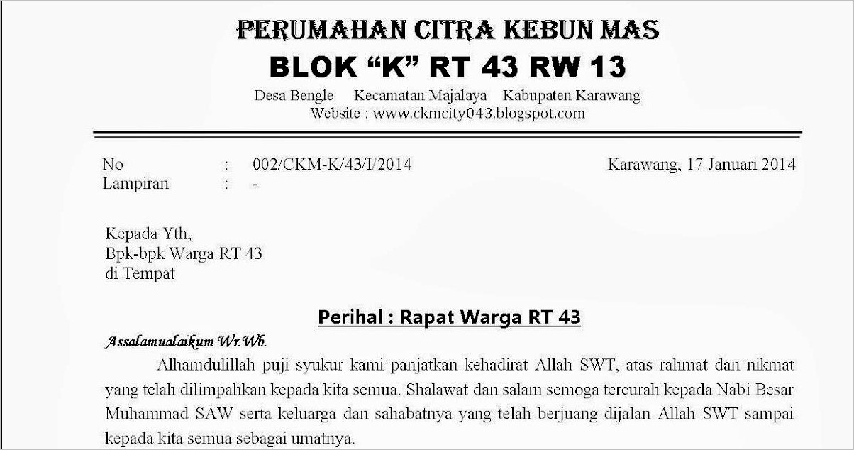 Contoh Surat Undangan Rt Untuk Warga