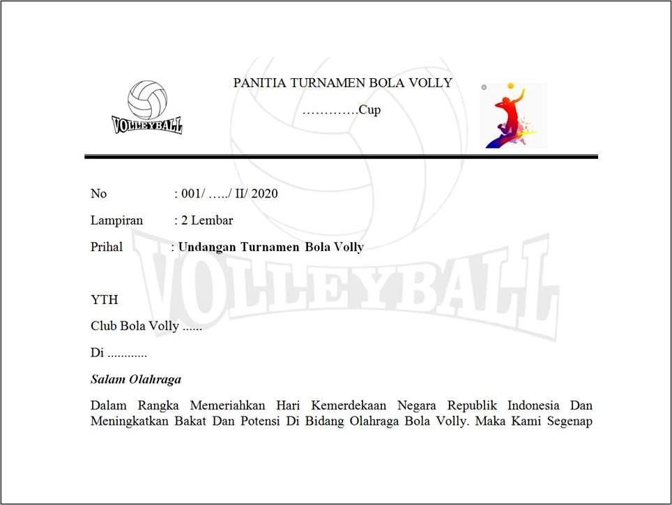 Contoh Surat Undangan Sepak Bola Lengkap