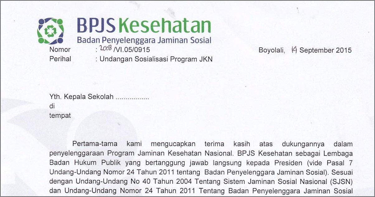 Contoh Surat Undangan Sosialisasi Program