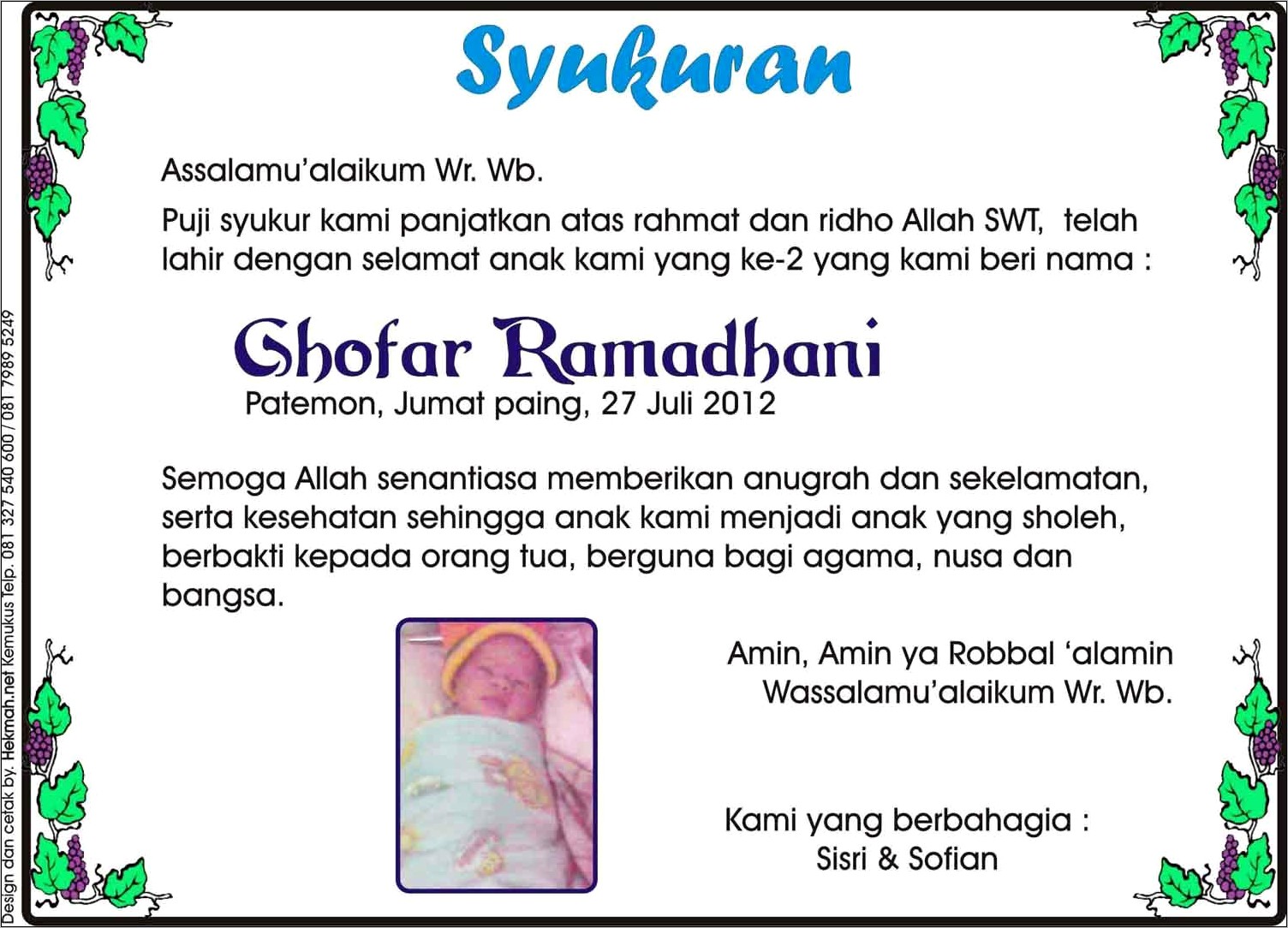 Contoh Surat Undangan Syukuran Bayi