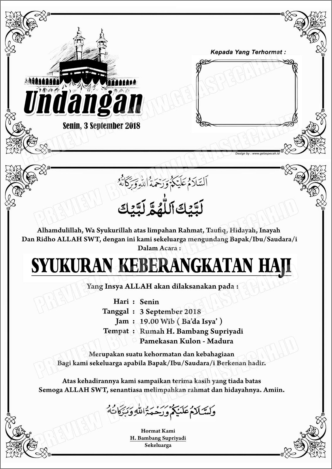 Contoh Surat Undangan Syukuran Haji