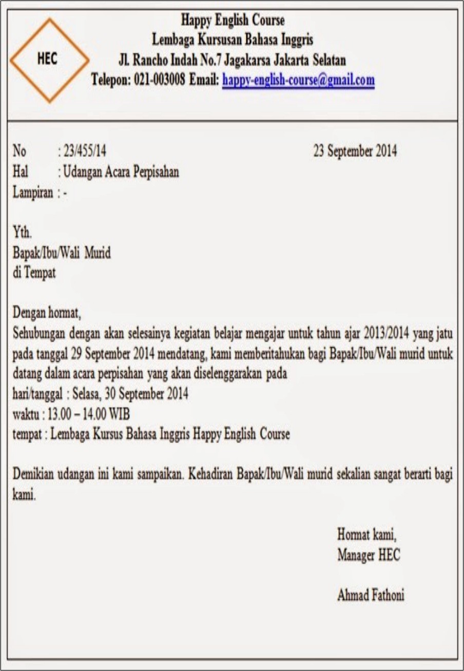 Contoh Surat Undangan Untuk Kantor Dinas Pendidikan Acara Perpisahan Sekolah