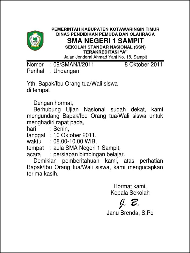 Contoh Surat Undangan Untuk Orang Tua Murid