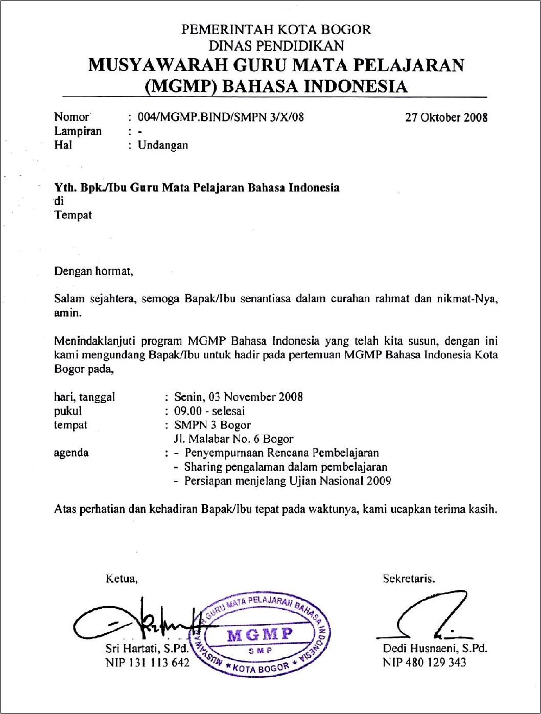 Contoh Surat Undangan Yang Memakai Atas Nama