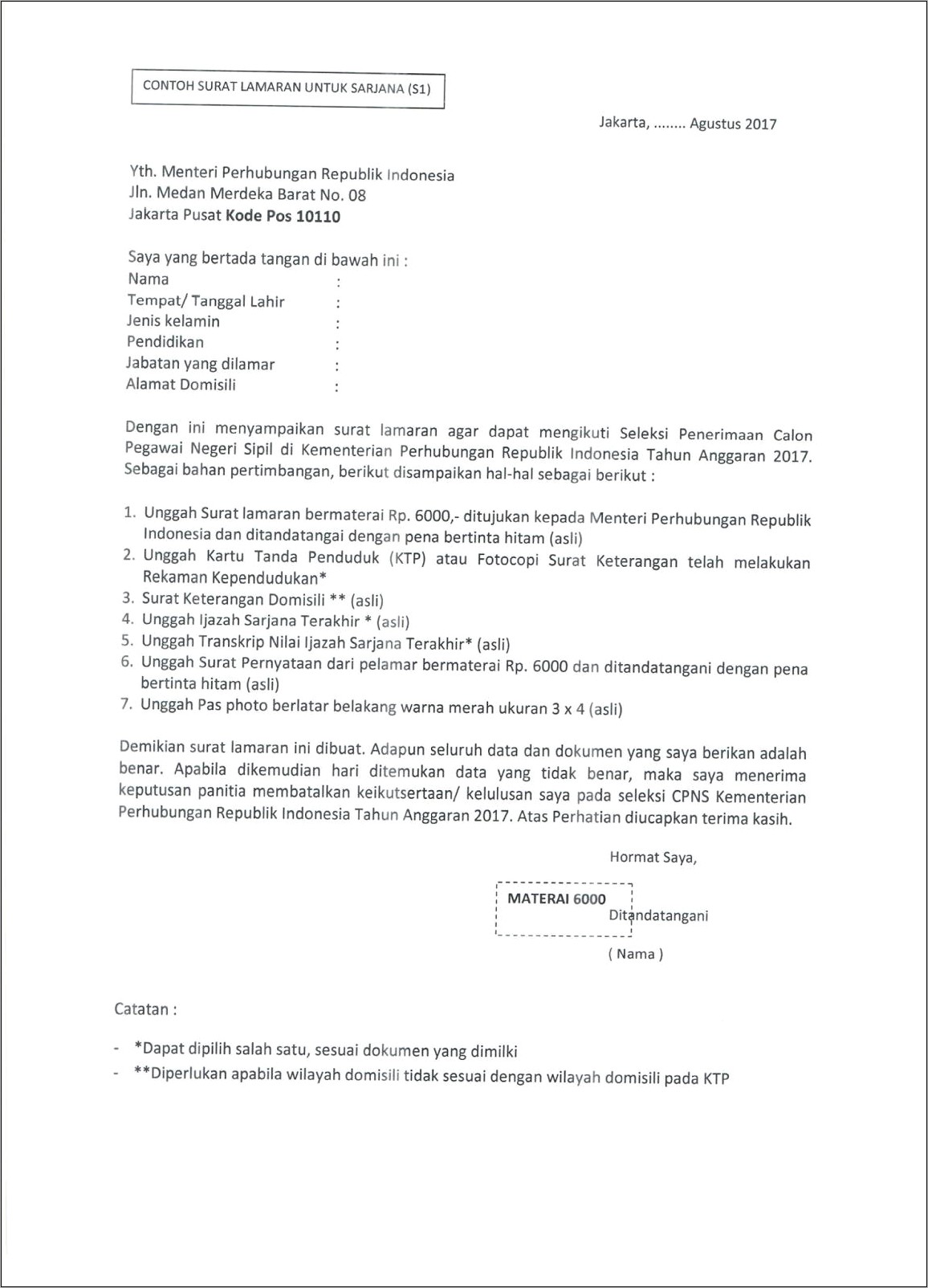 Contoh Surat Usulan Pemecatan Dinas Perhubungan