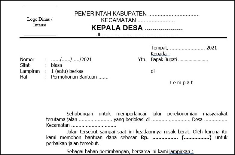 Contoh Surat Utk Bupati Melalui Kepala Dinas