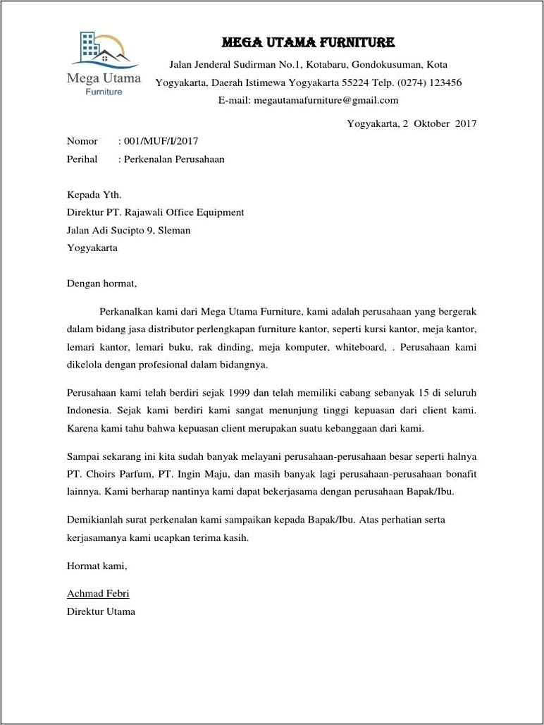 Contoh Surat Wajib Daftar Perusahaan