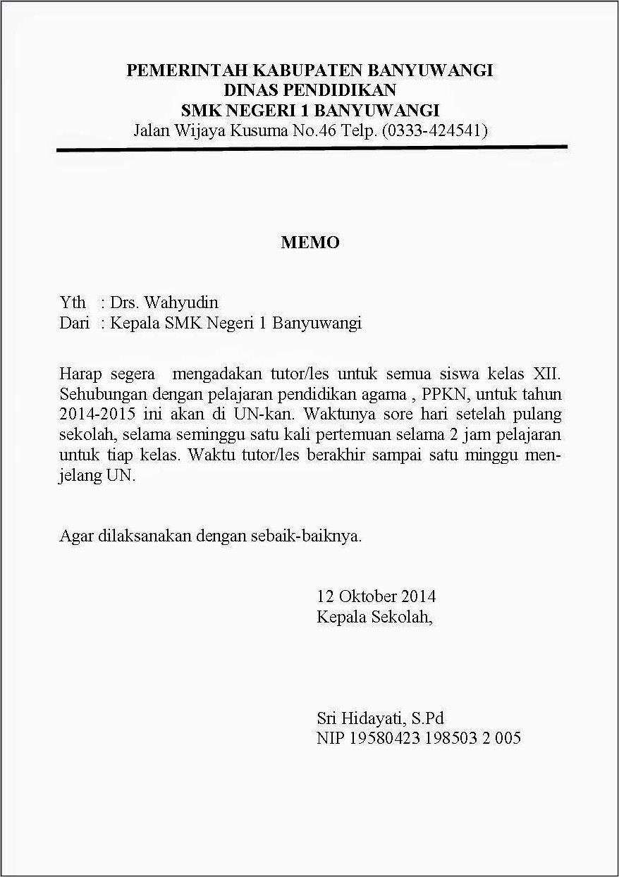 Contoh Surat Yang Memakai Nota Dinas