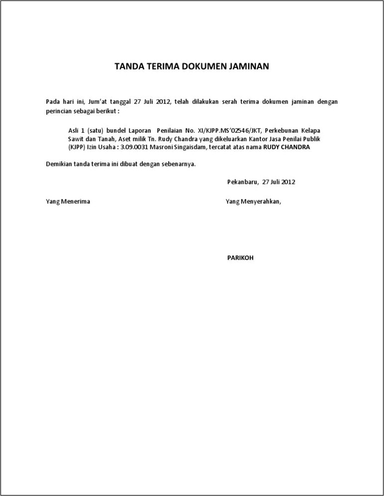 Contoh Tanda Terima Surat Dinas Doc