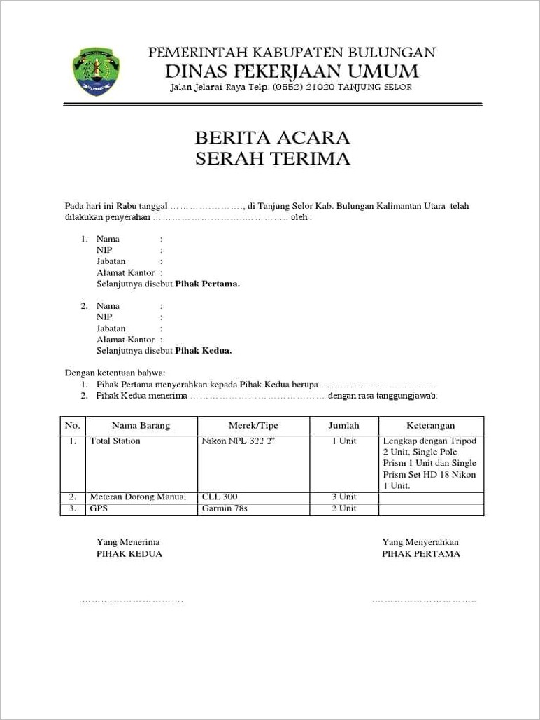 Contoh Tanda Terima Surat Dinas Kesehatan