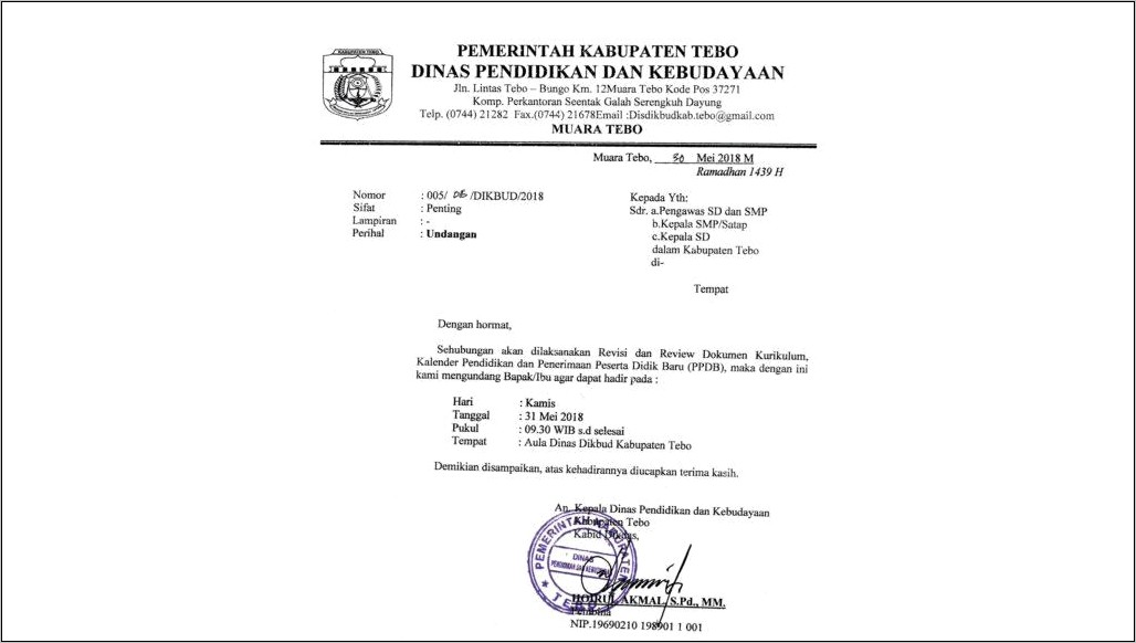 Contoh Tulisan Surat Resmi Dinas