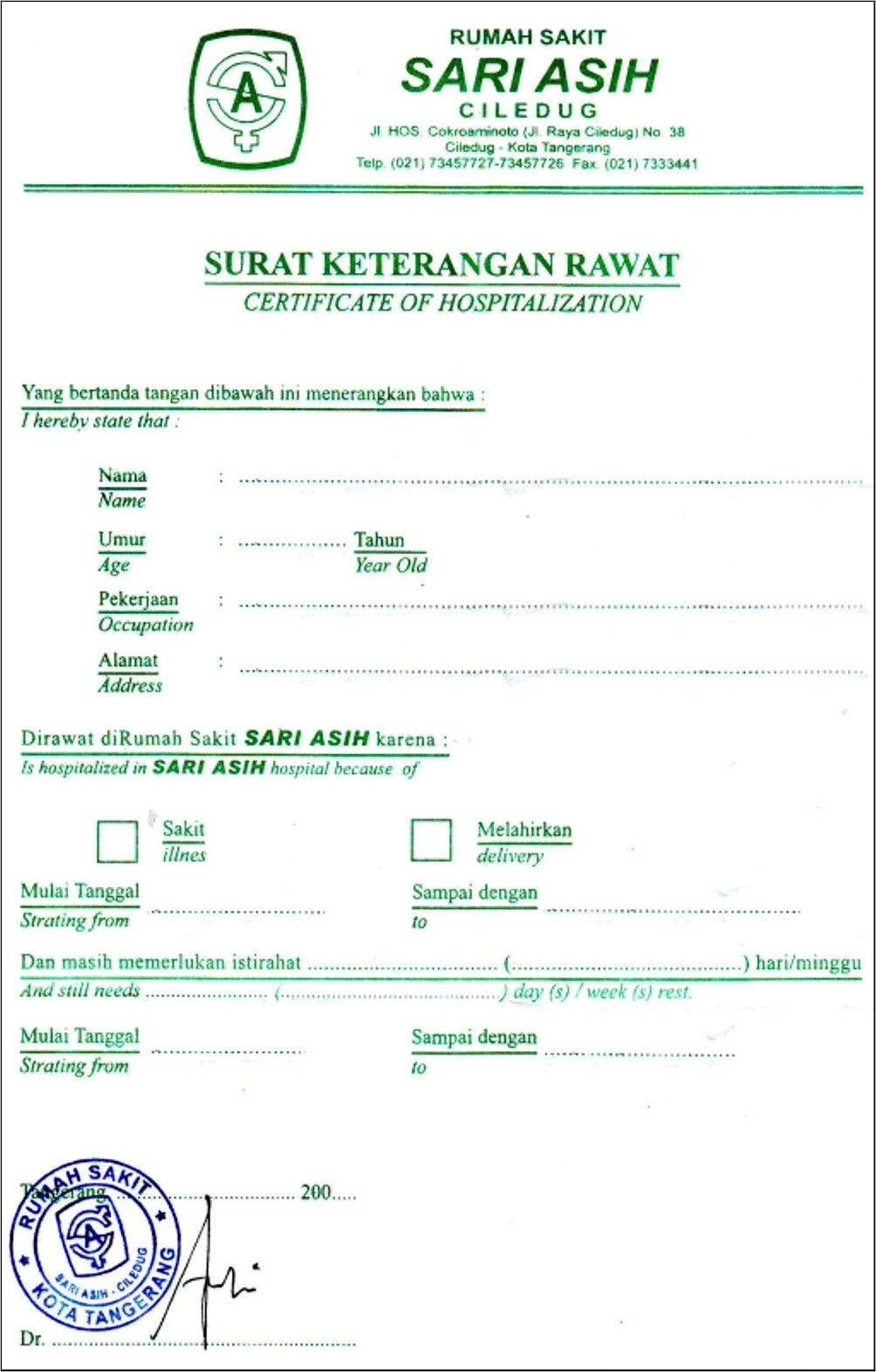 Contoh Ukuran Surat Izin Sakit Dari Dokter