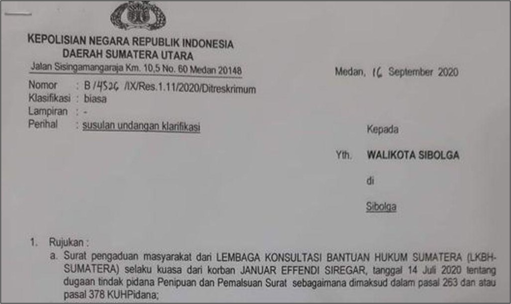 Contoh Undangan Surat Panggilan Saksi Meringankan