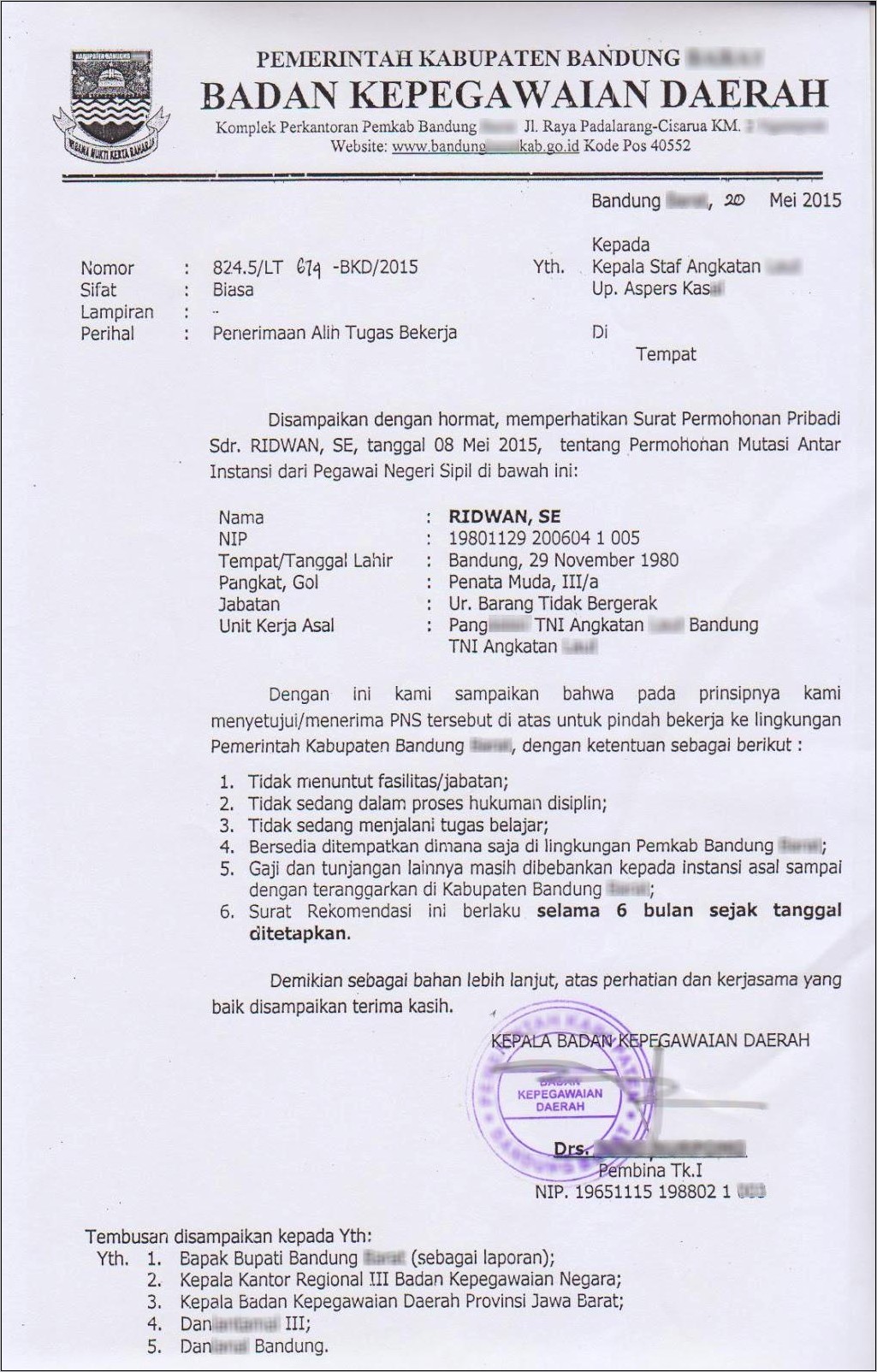 Download Contoh Surat Jawaban Permohonan Pindah Tugas Sekolah Terbaru