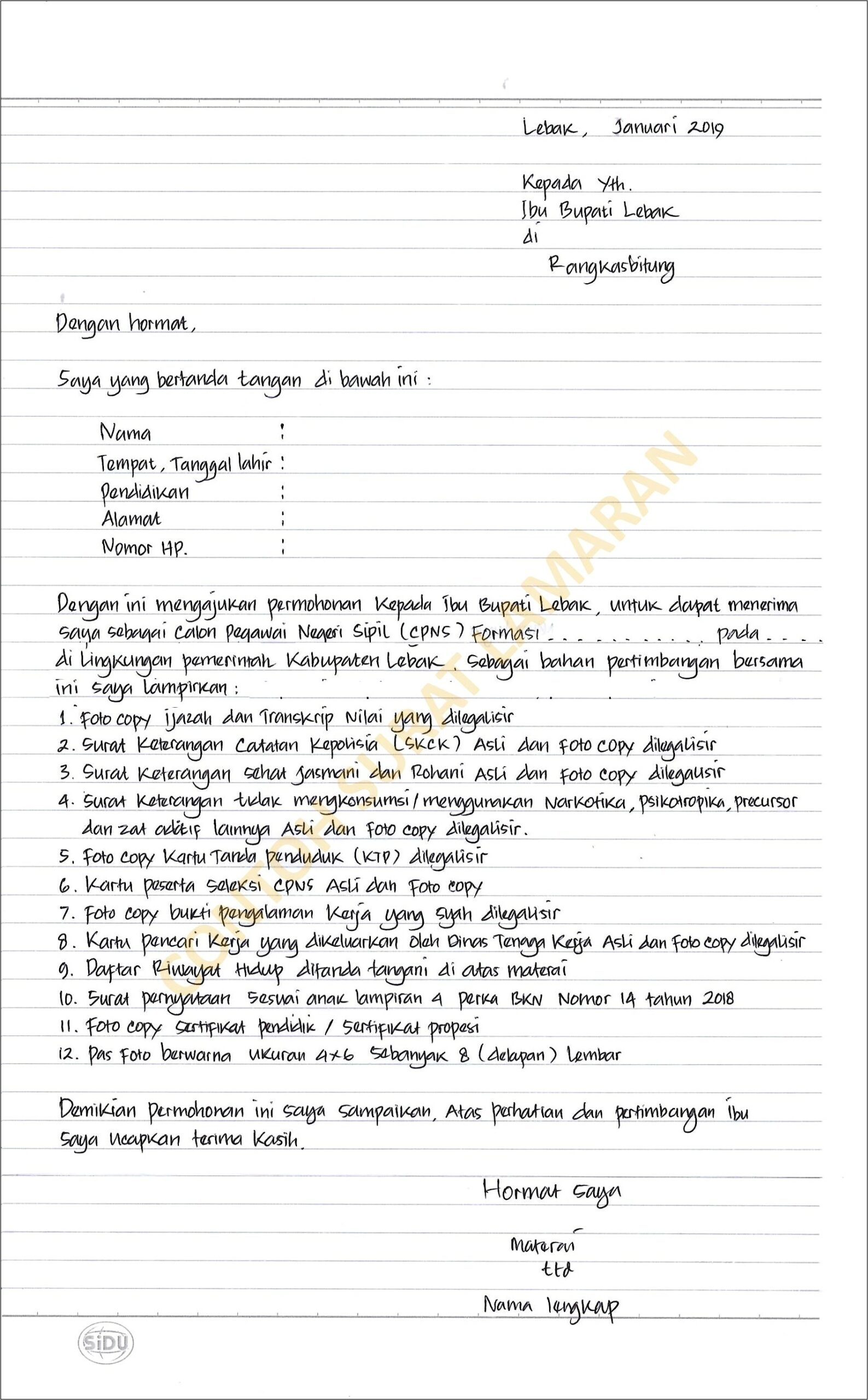 Download Contoh Surat Permohonan Pindah Tugas Pns