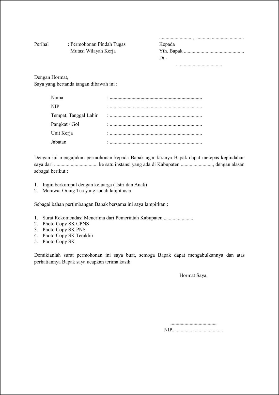 Download Contoh Surat Permohonan Pindah Tugas Sekolah