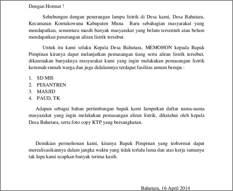 Surat Permohonan Pinjaman Binaan Pt Telkom Contoh