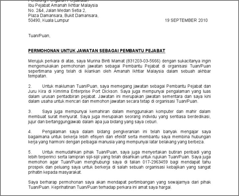 Surat Permohonan Variasi Contoh